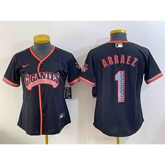 Women San Francisco Giants  1 Luis Arraez Black 2026 Alternate Stadium Stitched Baseball Jersey