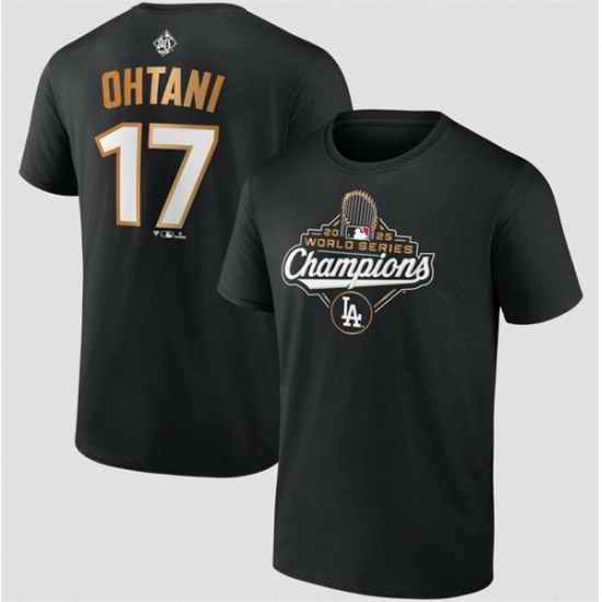 Men Los Angeles Dodgers 17 Shohei Ohtani Black 2025 World Series Champions Name  26 Number T Shirt