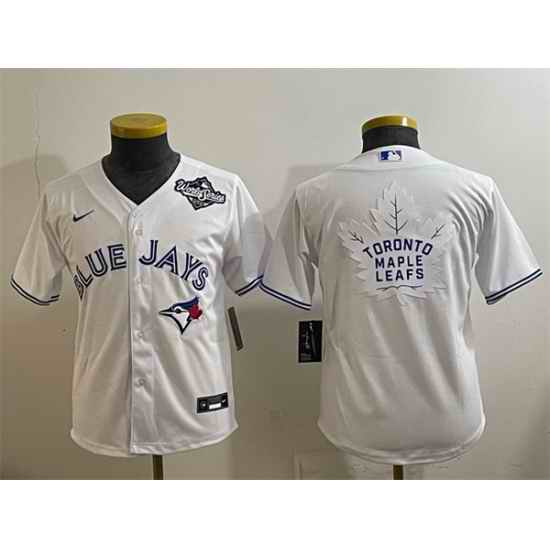 Youth Toronto Blue Jays  26 Leafs White 2025 World Series With White Leafs Logo Cool Base Stitched Baseball Jersey