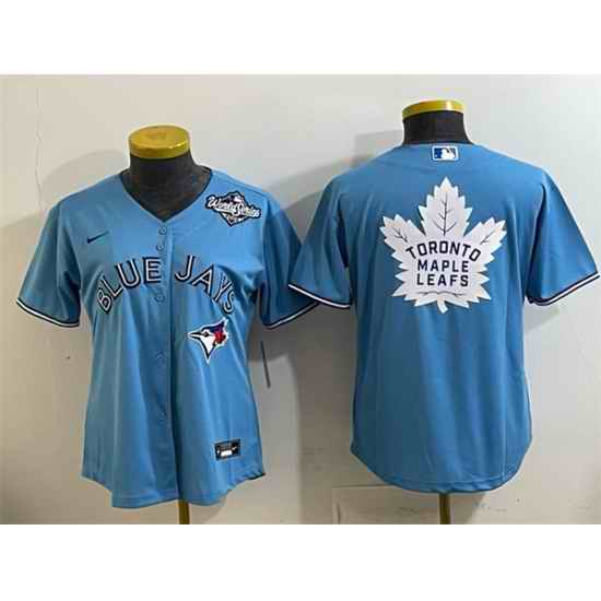 Women Toronto Blue Jays  26 Leafs Blue 2025 World Series With White Leafs Logo Cool Base Stitched Baseball Jersey