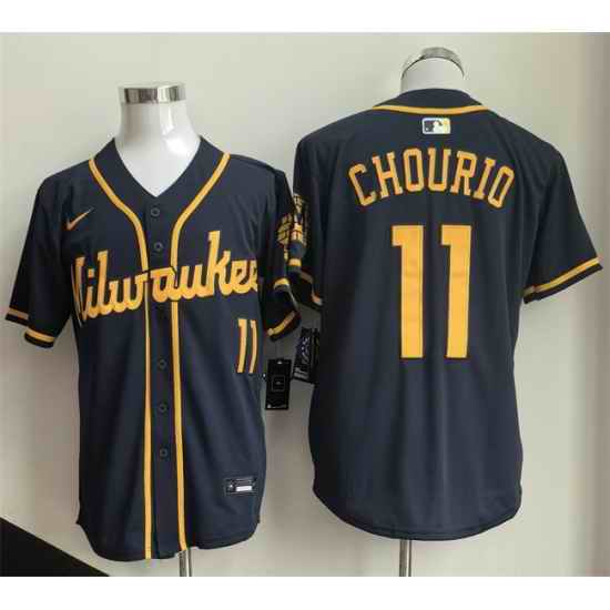 Men Milwaukee Brewers 11 Jackson Chourio Navy 2025 Cool Base Stitched Baseball Jersey