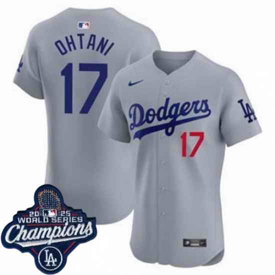 Men Los Angeles Dodgers 17 Shohei Ohtani Cool Base 2025 World Champions Stitched Baseball Jersey Gray