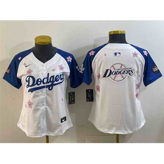 Women Los Angeles Dodgers Team Big Logo White Royal 2025 Tokyo Series Limited Stitched Baseball Jersey 002