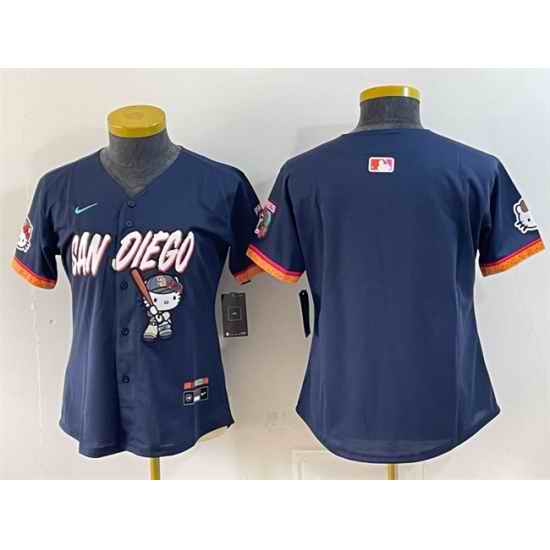 Women San Diego Padres X Hello Kitty Blank Obsidian 2026 City Connect Stadium Stitched Baseball Jersey Run Small