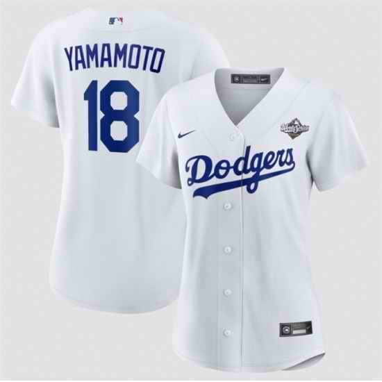 Women Los Angeles Dodgers 18 Yoshinobu Yamamoto White 2025 World Series Home Cool Base Stitched Baseball Jersey