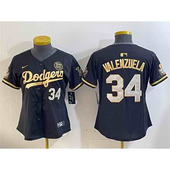 Women Los Angeles Dodgers 34 Toro Valenzuela Black Gold 2024 World Series With Fernando Memorial Patch Limited Stitched Baseball Jersey