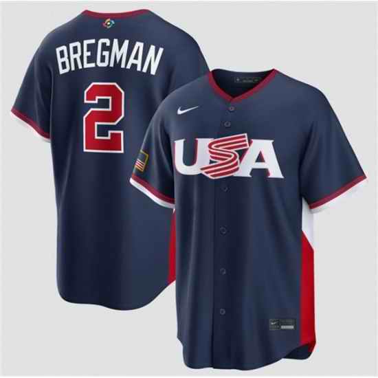 Men USA Baseball  2 Alex Bregman Navy 2026 World Baseball Classic Road Stadium Stitched Jersey