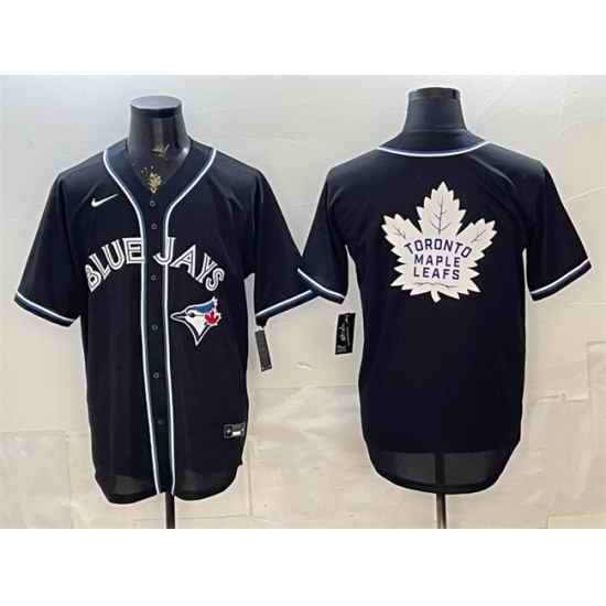 Men Toronto Blue Jays   Leafs With White Leafs Logo 2026 Fashion Replica Black Out Stitched Baseball Jersey