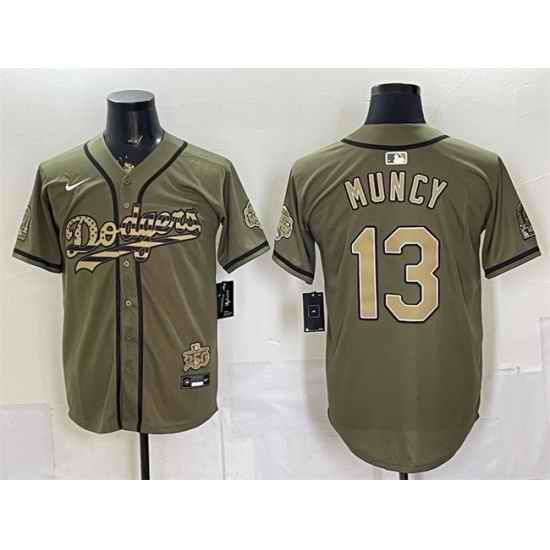Men Los Angeles Dodgers  13 Max Muncy Olive 2026 Armed Forces Day Stitched Baseball Jersey