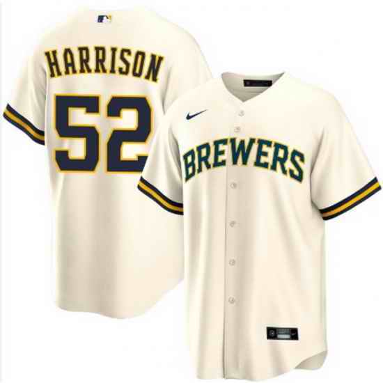 Men Milwaukee Brewers Kyle Harrison #52 Home White Ice Cream Stitched Limited Jersey