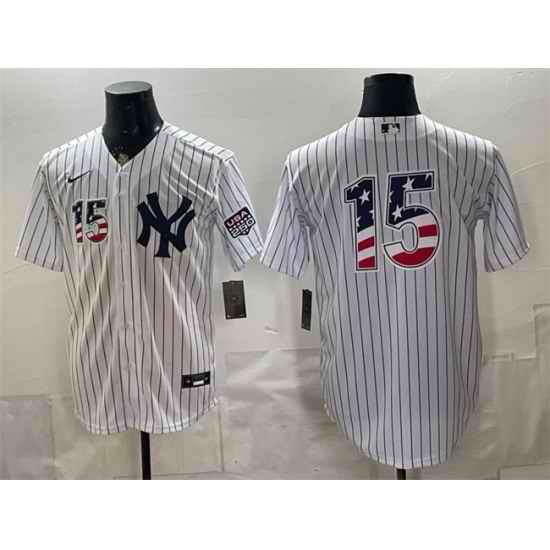 Men New York Yankees  15 Thurman Munson White 2026 USA 250 Fourth of July Home Stadium Stitched Baseball Jersey