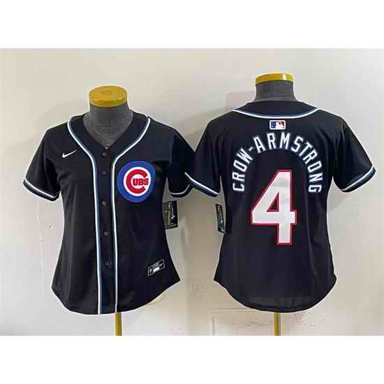 Women Chicago Cubs  4 Pete Crow Armstrong 2026 Fashion Replica Black Out Stitched Baseball Jersey