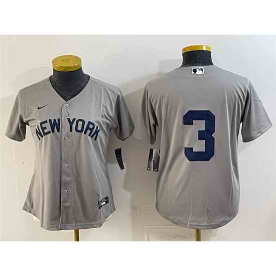 Women New York Yankees  3 Babe Ruth Grey Cool Base Stitched Baseball Jersey