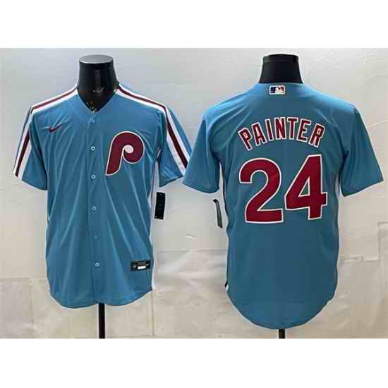 Men Philadelphia Phillies  24 Andrew Painter Blue Cool Base Stitched Jersey