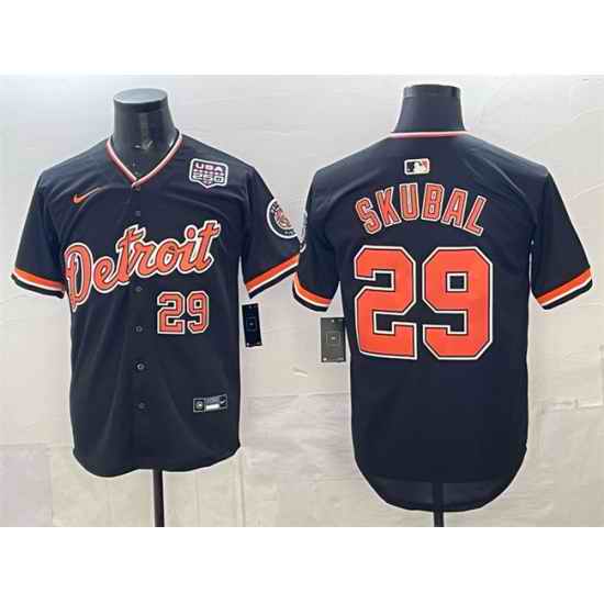 Men Detroit Tigers  29 Tarik Skubal Navy 2026 Alternate USA 250  Patch Vapor Premier Limited Stitched Baseball Jersey