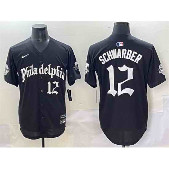 Men Philadelphia Phillies 12 Kyle Schwarber Black Gothic Vapor Limited Stitched Jersey