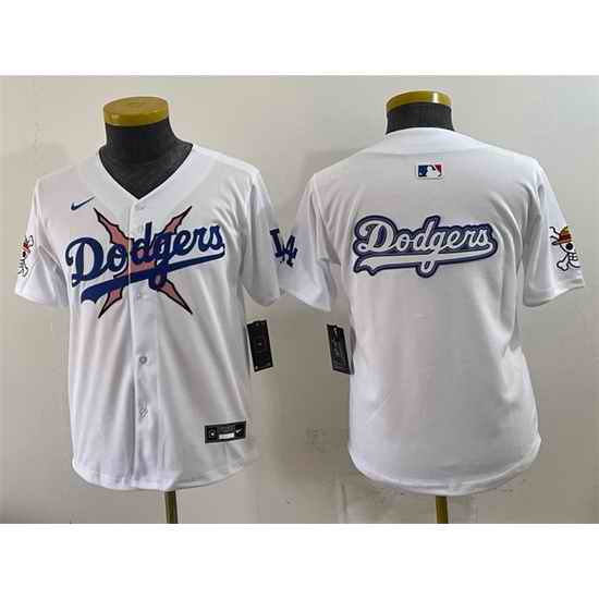 Youth Los Angeles Dodgers x One Piece Team Big Logo White Vapor Premier Limited Stitched Baseball Jersey