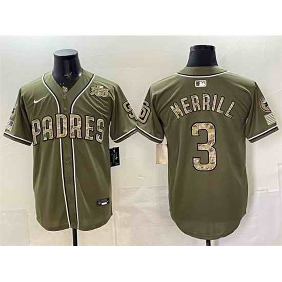 Men San Diego Padres  3 Jackson Merrill Olive 2026 Armed Forces Day Stitched Baseball Jersey