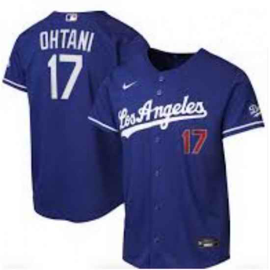Men Los Angeles Dodgers 17 Shohei Ohtani Blue Stitched Baseball Stadium Jersey