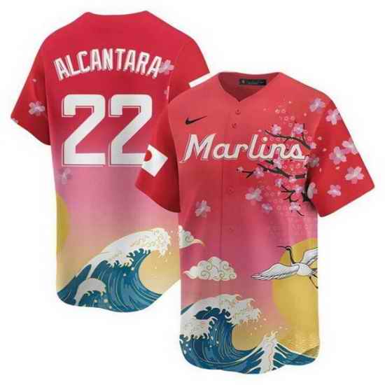 Men Miami Marlins 22 Sandy Alcantara Pink Japanese Heritage Night 2025 Limited Baseball Jersey
