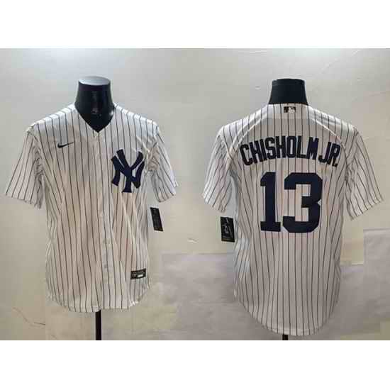 Men New York Yankees 13 Jazz Chisholm Jr  White Cool Base Stitched Baseball Jersey