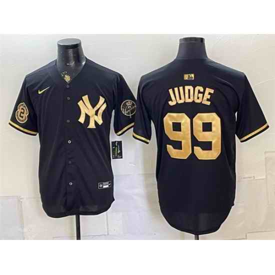 Men New York Yankees  99 Aaron Judge Black Gold With Patch Stitched Baseball Jersey