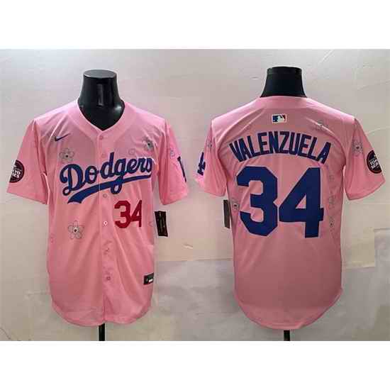 Men Los Angeles Dodgers 34 Fernando Valenzuela Pink 2025 Tokyo Series Limited Stitched Baseball Jersey