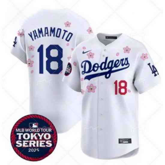 Men Los Angeles Dodgers 18 Yoshinobu Yamamoto White 2025 Tokyo Series Limited Stitched Baseball Jersey