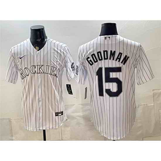Men Colorado Rockies 15 Hunter Goodman White Home Stitched Baseball Jersey