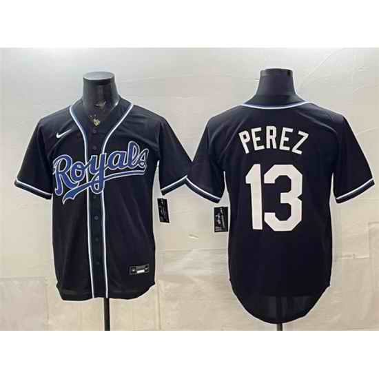 Men Kansas City Royals  13 Salvador Perez Black 2026 Fashion Replica Black Out Stitched Baseball Jersey 881