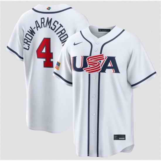 Men USA Baseball  4 Pete Crow Armstrong White 2026 World Baseball Classic Home Stadium Stitched Jersey
