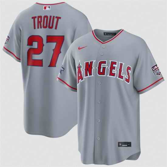 Men Los Angeles Angels  27 Mike Trout Gray 2026 All Star Game   USA 250 Patch Stitched Baseball Jersey