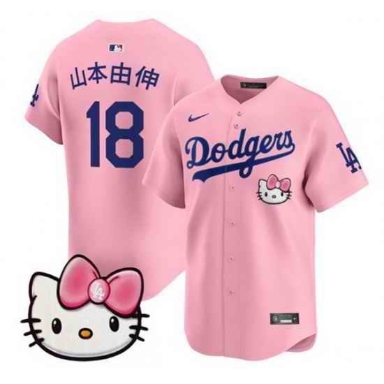 Men Los Angeles Dodgers 18  Yoshinobu Yamamoto Pink 2025 Hello Kitty Vapor Limited Stitched Baseball Jersey
