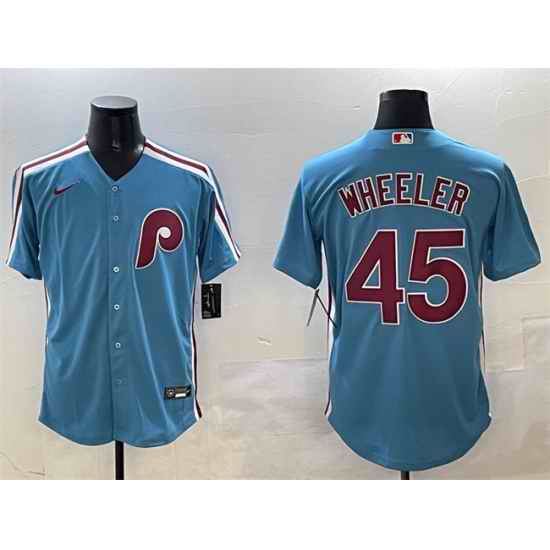 Men Philadelphia Phillies 45 Zack Wheeler Blue Cool Base Stitched Jersey