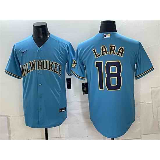 Men Milwaukee Brewers 18 Luis Lara Blue Stitched Baseball Jersey