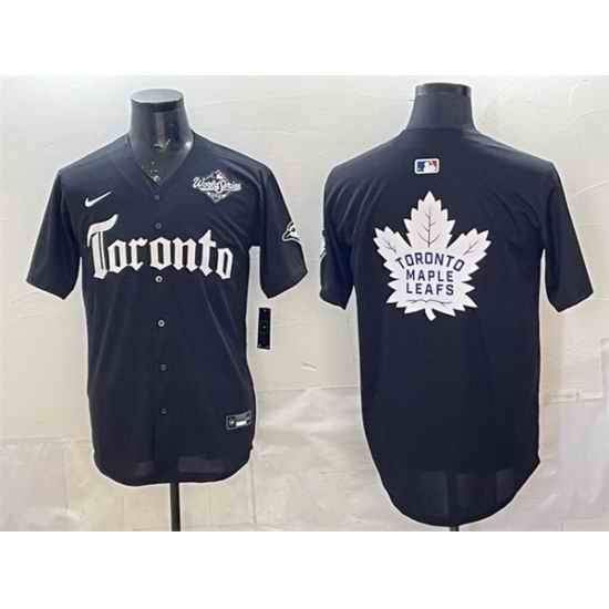Men Toronto Blue Jays  26 Leafs Black 2025 World Series With White Leafs Logo Gothic North Edition Limited Stitched Baseball Jersey