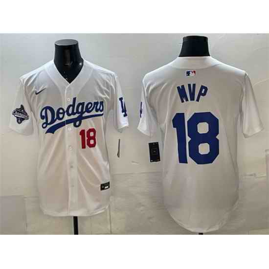 Men Los Angeles Dodgers 18 MVP White 2025 World Series Champions Patch Limited Stitched Baseball Jersey