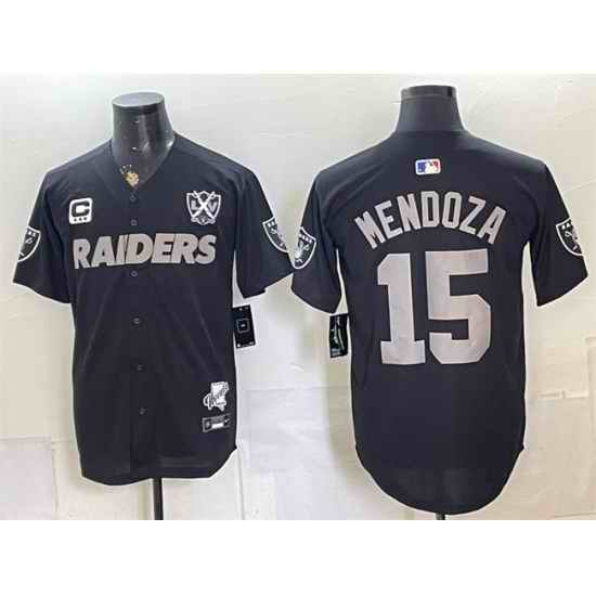 Men Las Vegas Raiders  15 Fernando Mendoza Black With 3 Star C Patch Nevada Silver Stat Patch And 65th Anniversary Patch Stitched Football Jersey