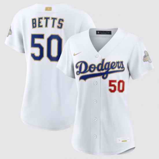 Women Los Angeles Dodgers Mookie Betts Nike White 2026 Gold Collection Stadium Jersey