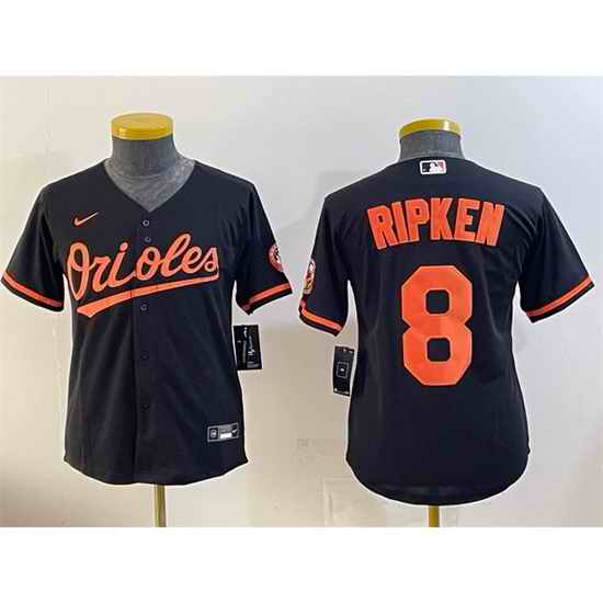 Youth Baltimore Orioles  8 Cal Ripken Jr Black Cool Base Stitched Baseball Jersey