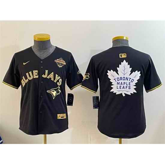 Youth Toronto Blue Jays  26 Leafs Black Gold 2025 American League Champions With White Leafs Logo Limited Stitched Baseball Jersey