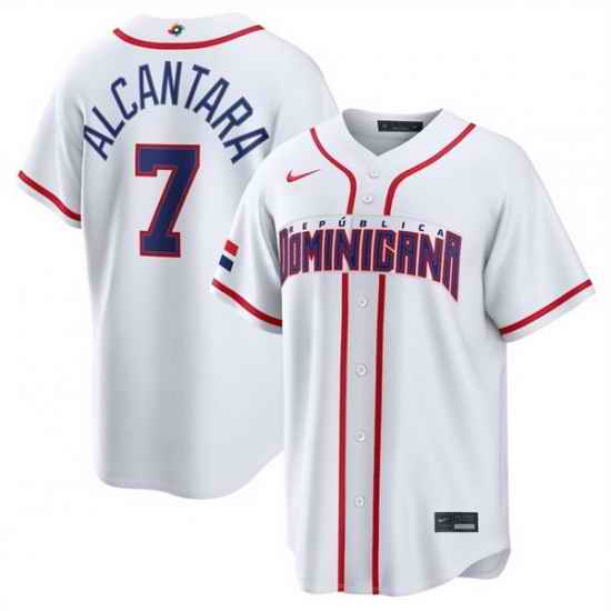 Men Dominican Republic Baseball  7 Sandy Alcantara White 2026 World Baseball Classic Home Stadium Stitched Jersey