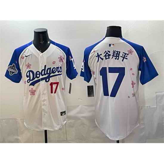 Men Los Angeles Dodgers 17  Shohei Ohtani White Royal 2025 World Series Champions Patch Tokyo Series Limited Stitched Baseball Jersey
