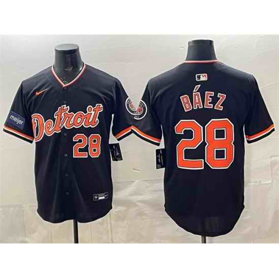 Men Detroit Tigers  28 Javier Baez Black 2026 Meijer Patch Alternate Vapor Premier Limited Stitched Baseball Jersey