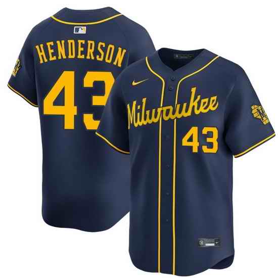 Men Milwaukee Brewers 43 LOGAN Henderson Navy 2025 With Patch Stitched Baseball Jersey