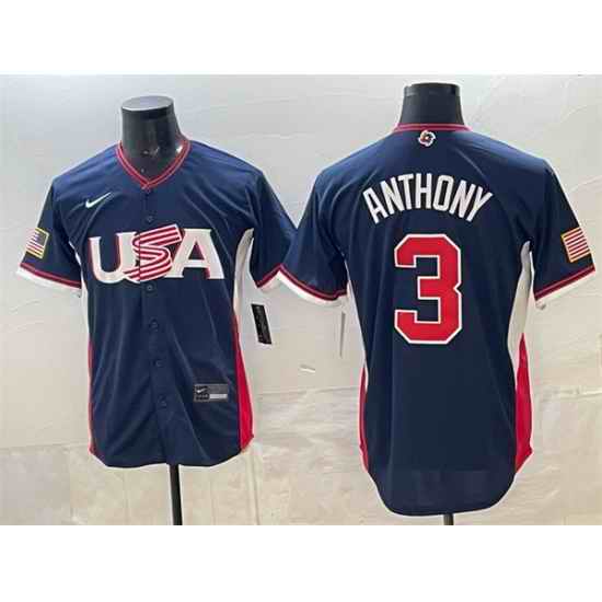 Men USA Baseball  3 Roman Anthony Navy 2026 World Baseball Classic Road Stadium Stitched Jersey