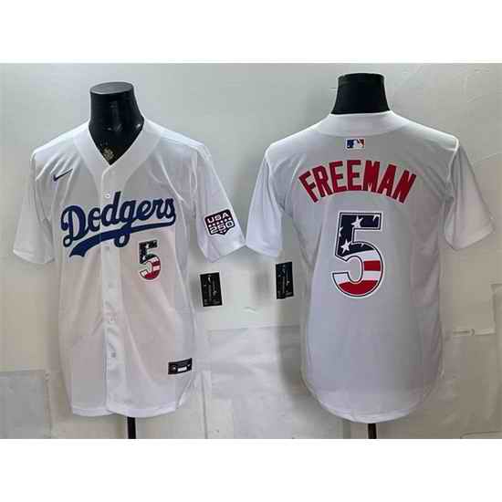 Men Los Angeles Dodgers  5 Freddie Freeman White 250 Fourth of July Home Stitched Baseball Jersey