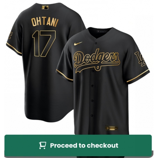 Men Los Angeles Dodgers 17 Shohei Ohtani Black Gold Stitched Baseball Jersey