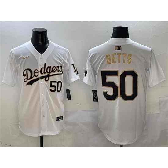 Men Los Angeles Dodgers 50 Mookie Betts White Gold Limited Stitched Baseball Jersey