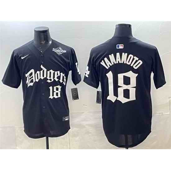 Men Los Angeles Dodgers 18 Yoshinobu Yamamoto Black 2025 LA Gothic Style With 2025 World Series Patch Vapor Premier Limited Stitched Baseball Jersey